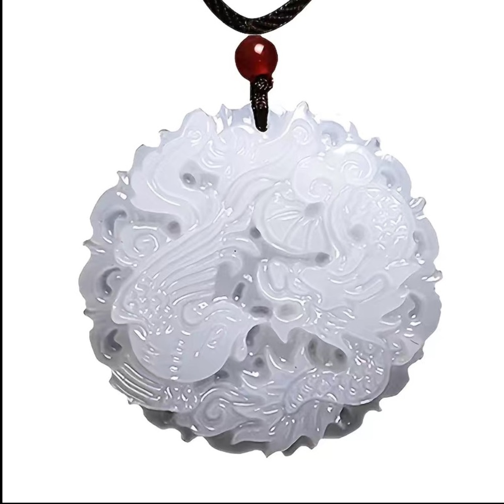 White Jade Phoenix and dragon necklace - Picture 4 of 7